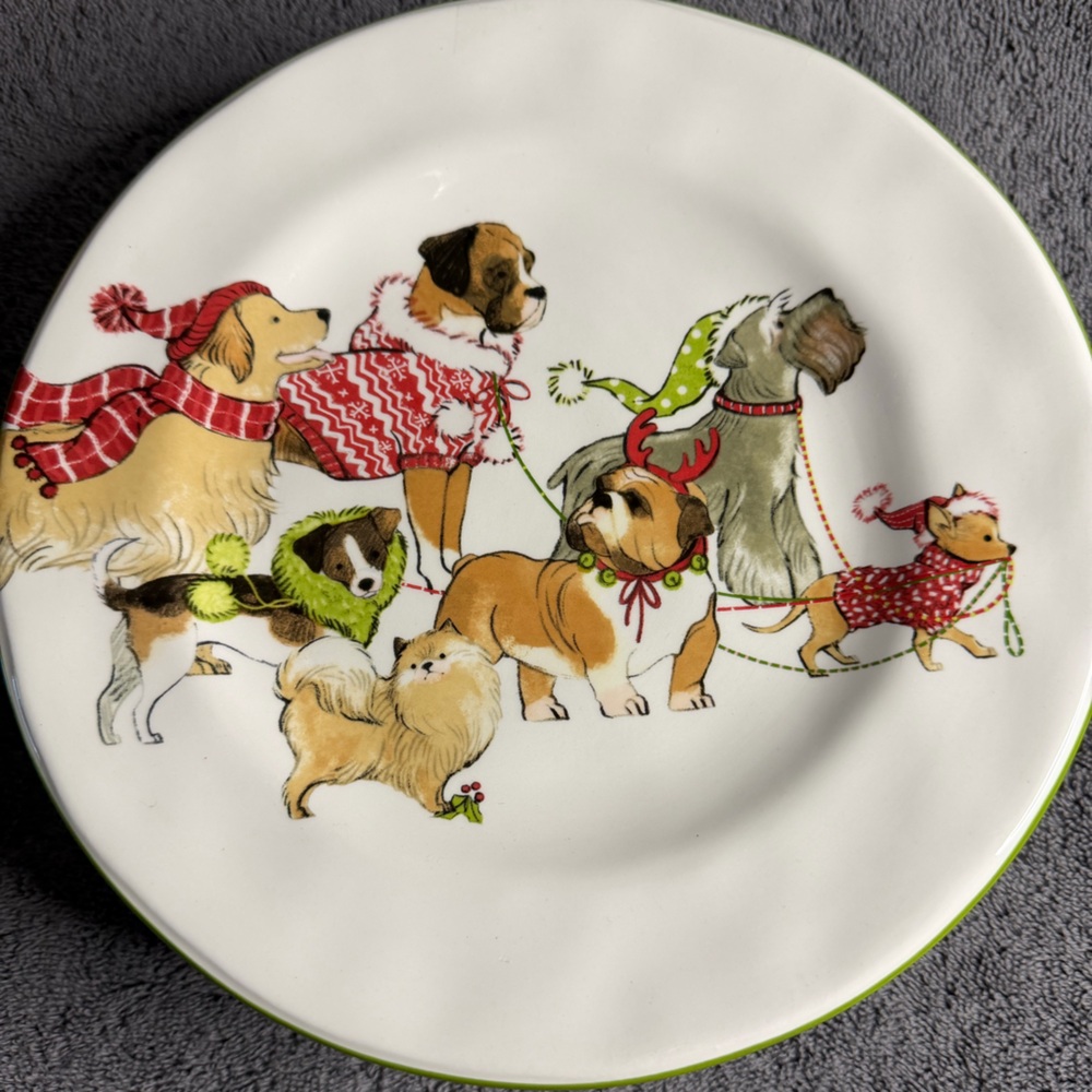 Pier 1 Imports Holiday Puppies Salad/Dessert Plates